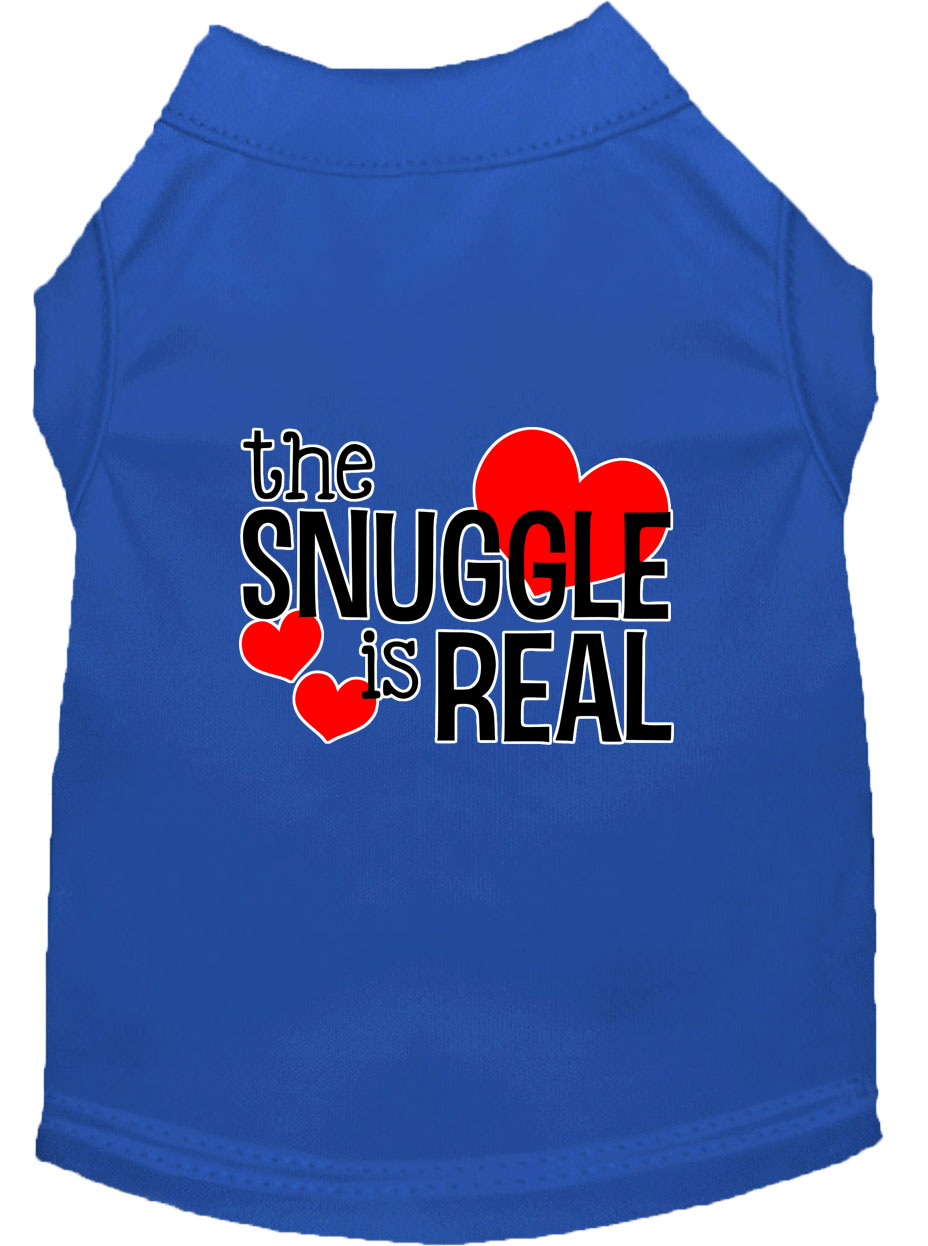 The Snuggle is Real Screen Print Dog Shirt Blue Sm